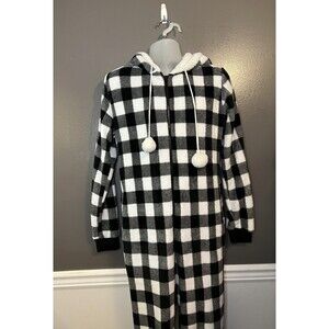 Just Love Hooded One-piece Pajamas Womens Medium Buffalo Plaid Fleece Soft Cozy